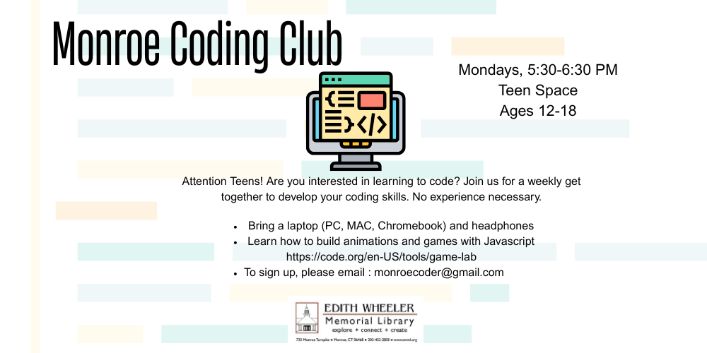 Monroe Coding Club, Mondays - Banner, social media