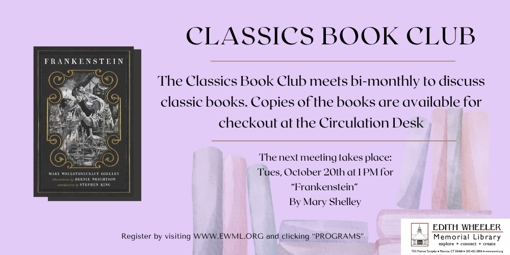 Classics book club, Frankenstein, 10-20 - Banner, Social Media